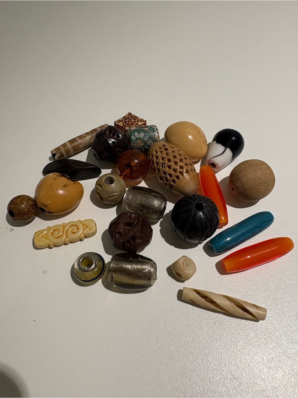 Vintage Mixed Bead Lot in Tan, Brown, Black, Orange, Blue